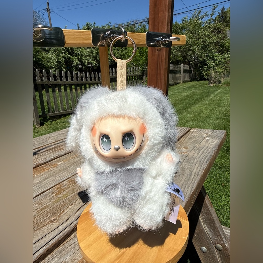 Grey Labubu Plush Bunny Keychain Bag Charm-White and Gray Stuffed Animal Toy - Picture 5 of 9